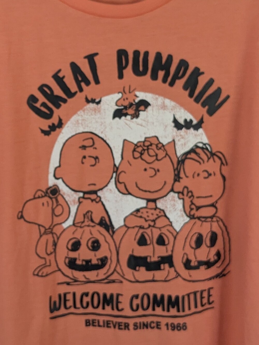 New Cropped Womens L Halloween Great Pumpkin Peanuts Gang Snoopy Oversize Orange - Picture 2 of 3